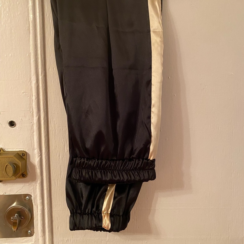 Black and cream Large Windsor satin track pant